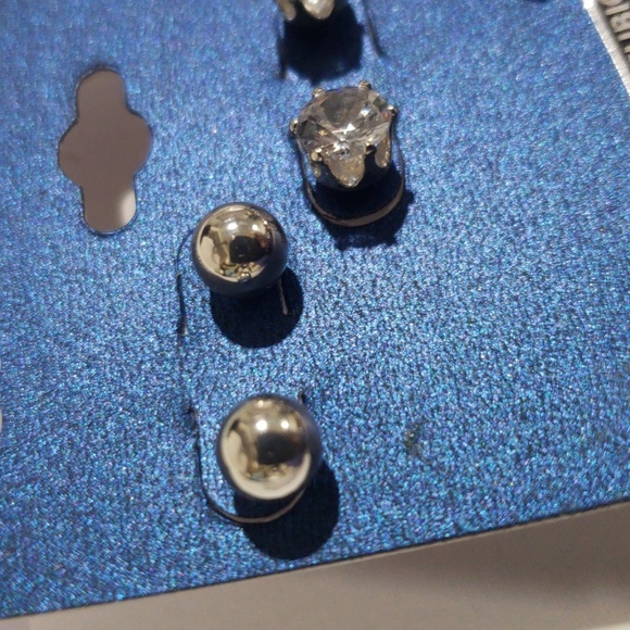 Set of 3 Silver-Tone Stud Earrings - Cubic Zirconia & Cross Design Women Jewelry - Picture 7 of 8